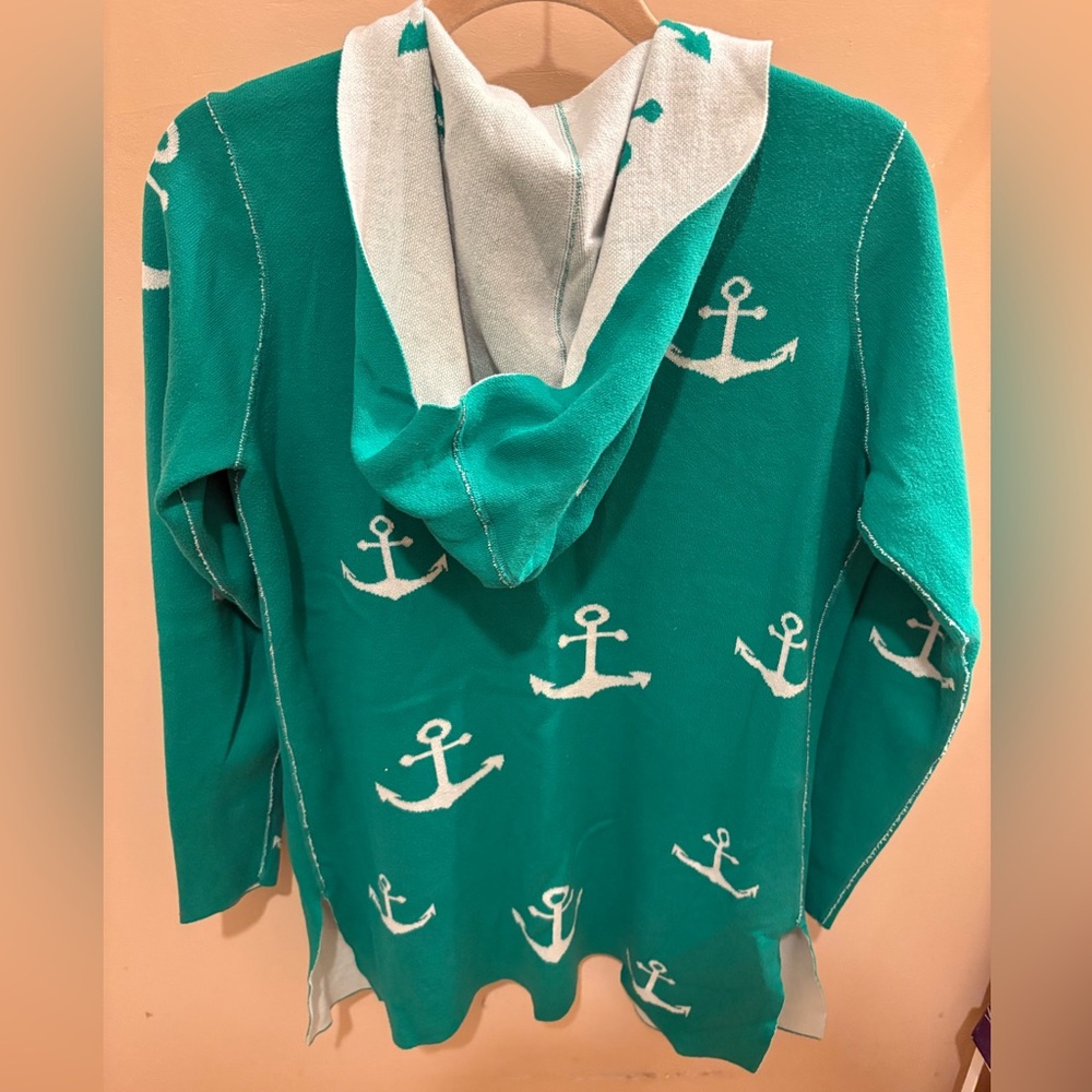 Belle by Kim Gravel Yachtical Reversible Open Knit Cardigan Green/White Womens S - Picture 5 of 9